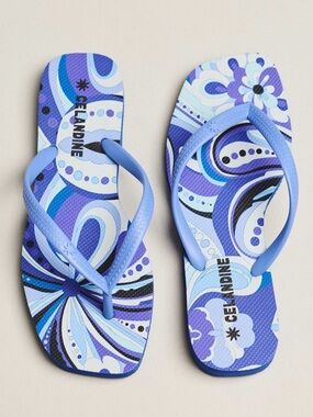 Celandine Blue Patterned Eva Flip Flops Size 6